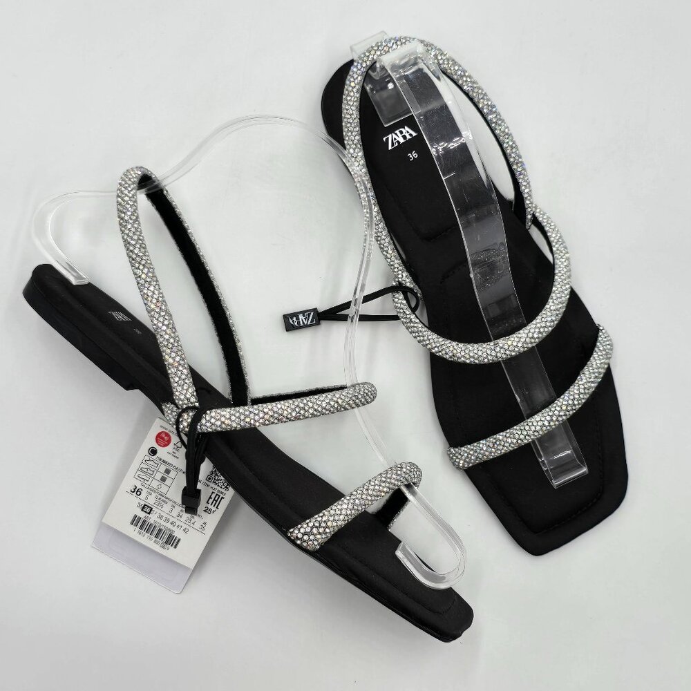 Zara Rhinestone Flat Sandals - NWT - Picture 15 of 17